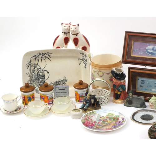 856 - China including Piggin pigs, collectors plates, Franklin porcelain ashes tankard, Carlton Ware lustr... 