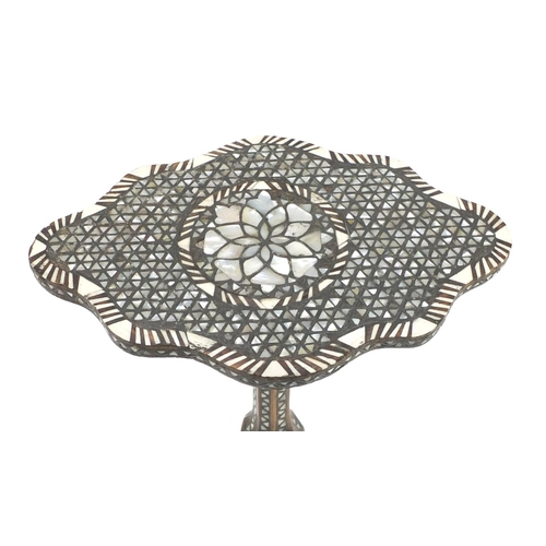 115 - Anglo Indian tripod plant stand with bone and mother of pearl inlay, 56cm high