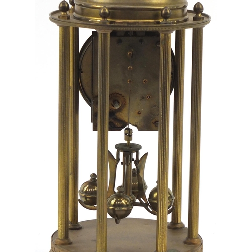 128 - Brass Anniversary clock with enamelled dial, marked made in Germany to the movement, with glass dome... 