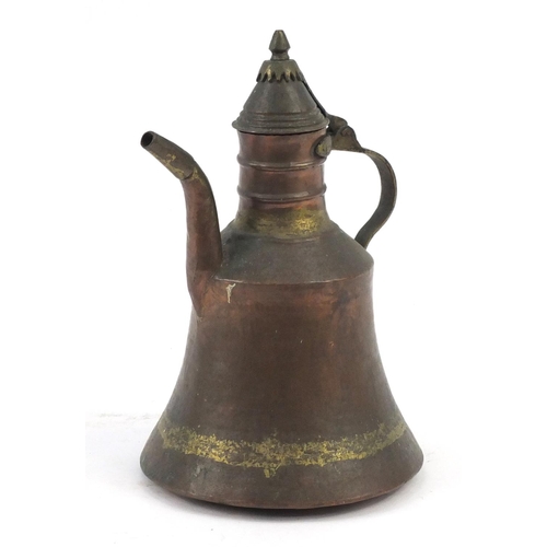 216 - Middle Eastern copper and brass water pot with hinged lid, 35cm high