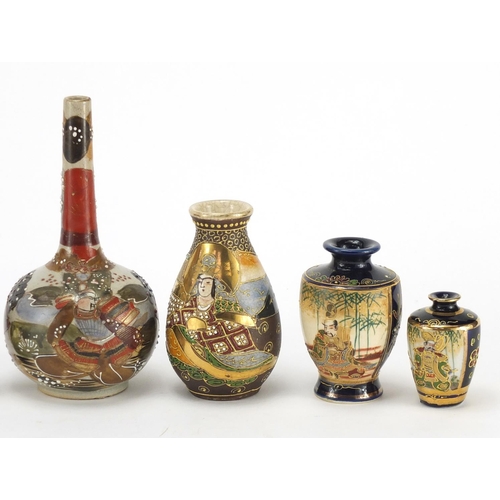 603 - Seven Japanese Satsuma and Kutani pottery vases, each hand painted with figures, the largest 15.5cm ... 