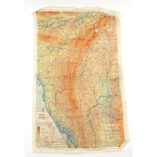 997 - Military interest silk map of India and Burma, 92cm x 55cm