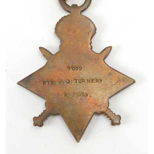 1027 - Militaria including British Military World War I 1914-15 star awarded to 7022 PTE.W.J.TURNER, R.FUS.... 