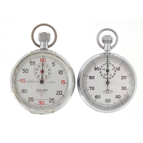 362 - Two white metal stop watches comprising Favre-Leuba and Dolmy