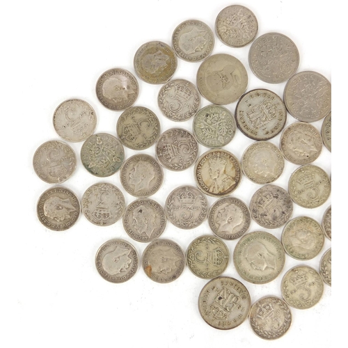 482 - Mostly British pre 1947 three penny bits and six pence's