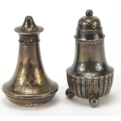 581 - Two silver casters including one Victorian with ball feet, 7cm high, approximate weight 40.7g