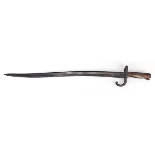 1012 - French Military interest bayonet, inscribed to the blade, 70cm in length