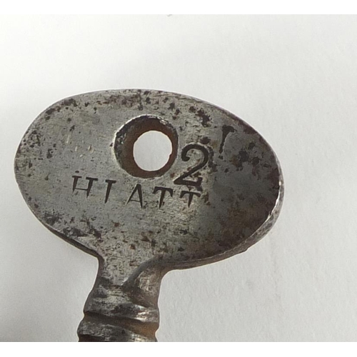 652 - 19th century Haitt steel handcuffs and a coal mining brass plaque