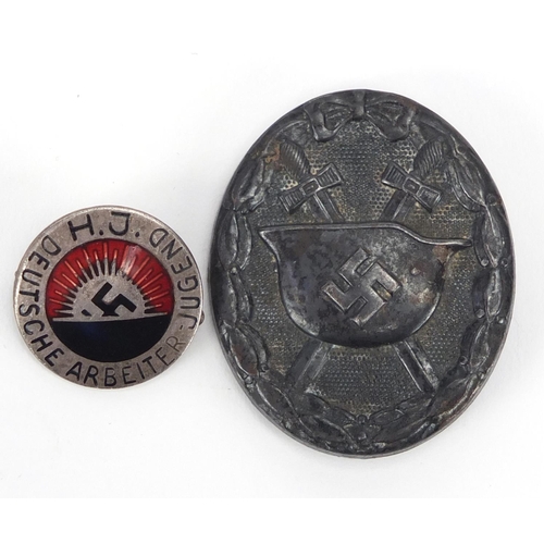 991 - German Military interest wounds badge and enamelled Hitler Youth badge