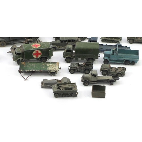 441 - Mostly Dinky die cast army vehicles including ambulances, wagons and tanks