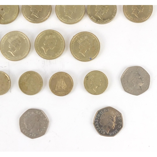 503 - British coinage including five pounds, two pounds, one pounds coins and fifty pence pieces