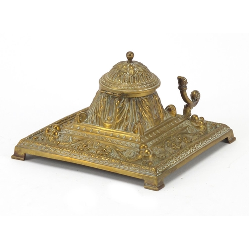 792A - Ornate brass desk inkwell, 16cm wide