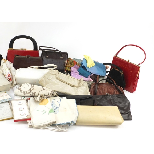 888 - Collection of vintage handbags, linen and lace