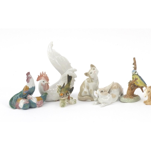 252 - China animals and figures including Lladro cockerel, Szeiler dog, Goebel bird and Crown Staffordshir... 