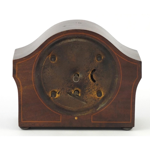 455 - Edwardian inlaid walnut mantel clock, 16cm wide