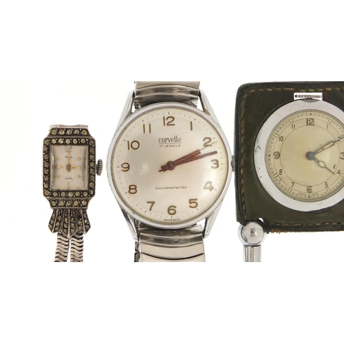 341 - Watches including Corvette, Agon and a ladies Accurist marcasite fob watch