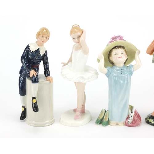 2108 - Four Royal Doulton figures, Little Lord Fauntleroy HN2972, Huckleberry Finn HN2927, Little Ballerina... 