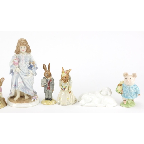 2213 - Collectable figures and animals including Royal Worcester Lullaby and Royal Doulton Bride Bunnykins,... 