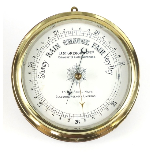2102 - Ships bulks head wall barometer with a enamelled dial inscribed D Mc Gregor & Co To The Royal Navy G... 