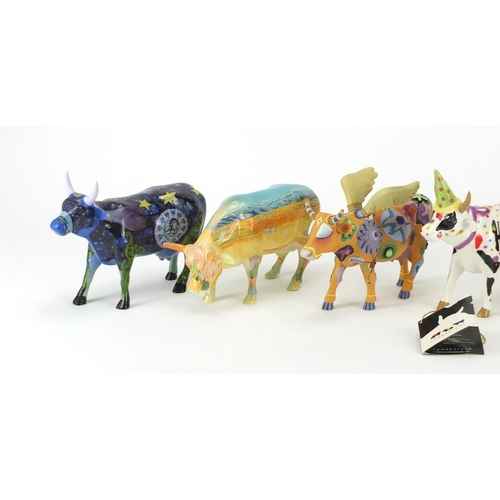 2095 - Six collectable Cow Parade cows including Party Cow, Infiniti Cow and Angeli Cow,  each approximatel... 