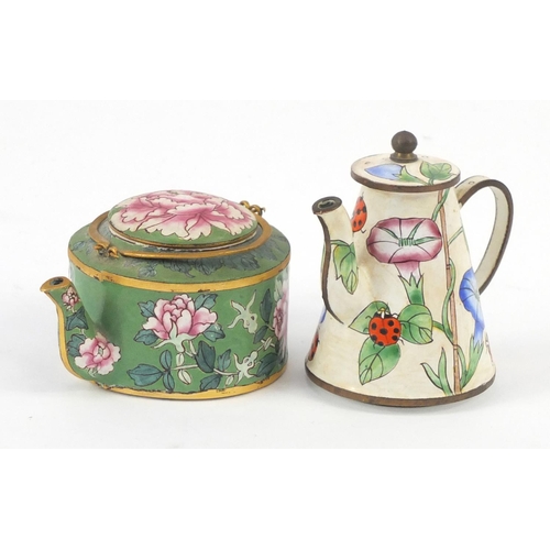 461 - Two Chinese canton enamel teapots, the largest 9cm high