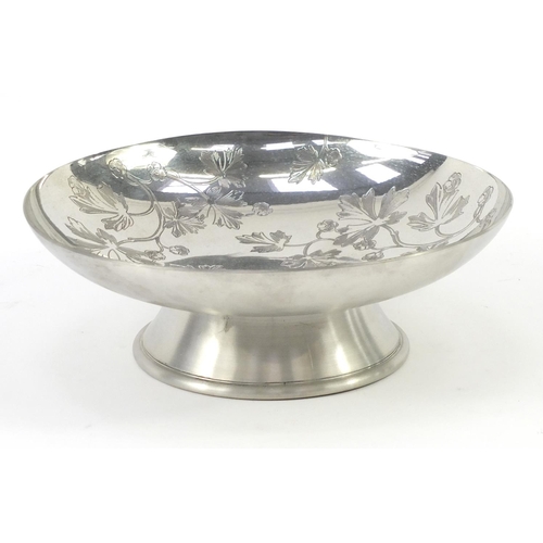 566 - Wedgwood interiors pewter fruit bowl with box, 25.5cm in diameter