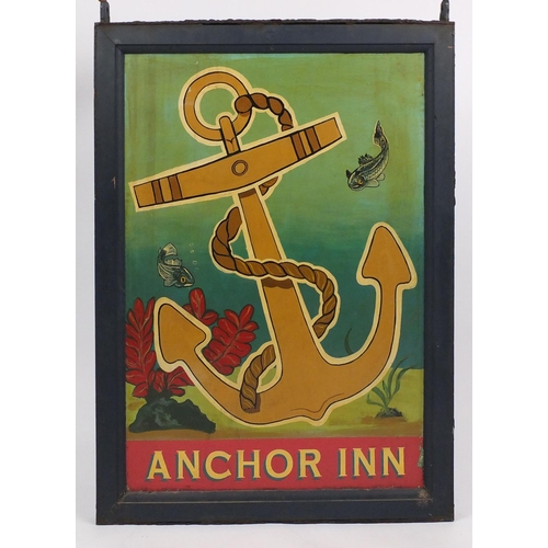2042A - Hand painted Anchor Inn pub hanging sign, 129.5cm H x 90.5cm W