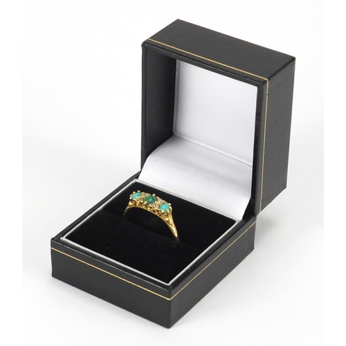 2370 - 18ct gold turquoise and diamond ring, size U, approximate weight 3.6g