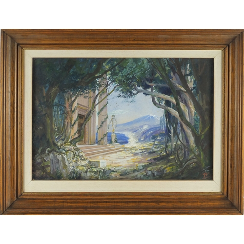 2116 - Continental landscape, watercolour and gouache, bearing a monogram AS, framed, 36cm x 24.5cm