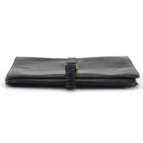 826 - Vintage French black leather clutch bag by Lederer, 21cm wide