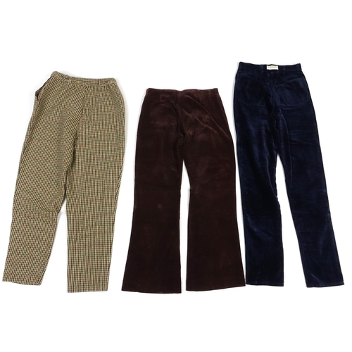 820 - Three vintage pairs of trousers including a pair of gentleman's Adamo flares size 30,  ladies Slimma... 