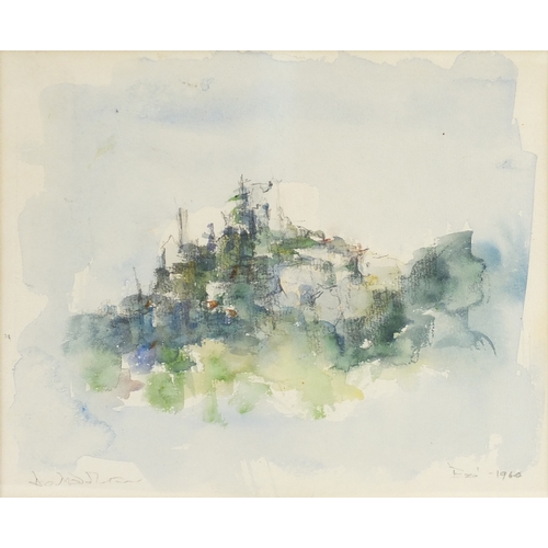214 - Derek Middleton 1960 - Eze Cote D'Azur, watercolour, inscribed verso, mounted and framed, 26cm x 21c... 