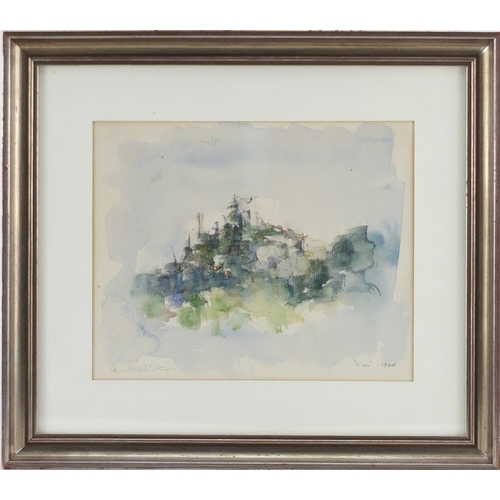 214 - Derek Middleton 1960 - Eze Cote D'Azur, watercolour, inscribed verso, mounted and framed, 26cm x 21c... 