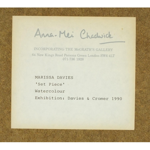 213 - Marissa Davies - Set Piece, watercolour, Anna-Mei Chadwick Gallery label verso, exhibited Davies & C... 