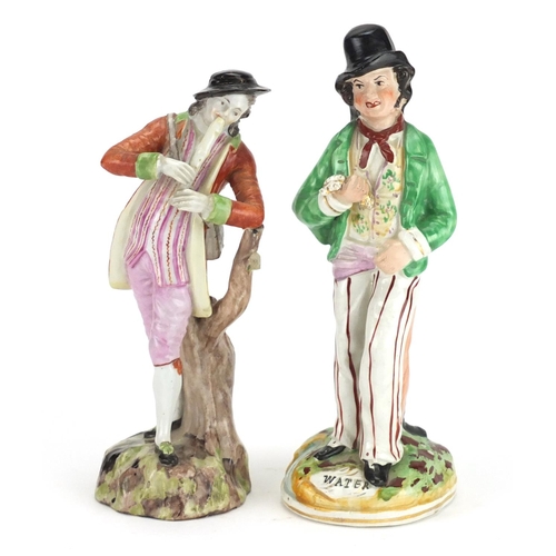520 - Two 19th century figures including a Staffordshire gin and water example, the largest 22cm high