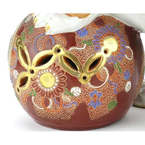 2178 - Large Japanese Satsuma pottery Qilin hand painted with flowers, 27.5cm high