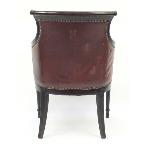 2026 - Mahogany and brown leather library chair on tapering legs, 91cm high