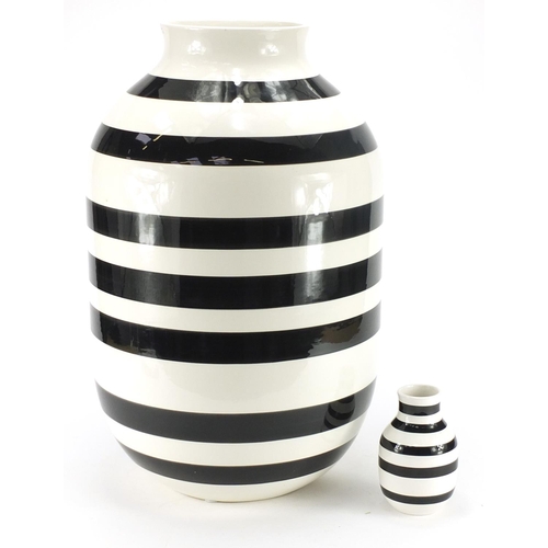 2093 - Two large Danish porcelain striped vase's by Kahler both with labels, the largest 50cm high