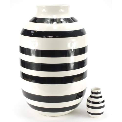 2093 - Two large Danish porcelain striped vase's by Kahler both with labels, the largest 50cm high