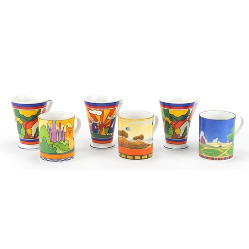 2140 - Six Art Deco style cups including three Royal Worcester from The Art Deco Collection, the largest 12... 