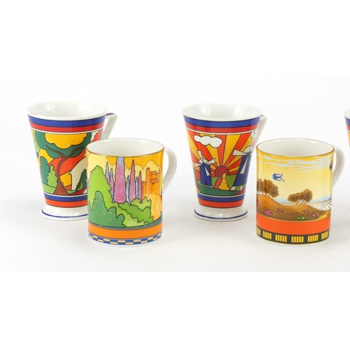 2140 - Six Art Deco style cups including three Royal Worcester from The Art Deco Collection, the largest 12... 