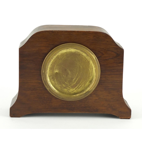 2066 - Bayard eight day walnut mantel clock, with enamelled dial and Arabic numerals, 15cm high