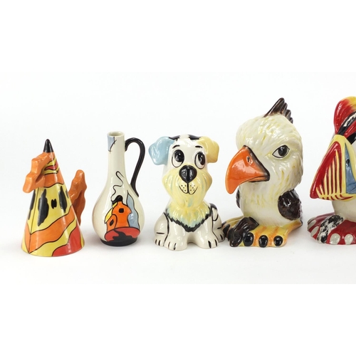 2057 - Lorna Bailey porcelain including an abstract teapot and a puffin, the largest 17cm high