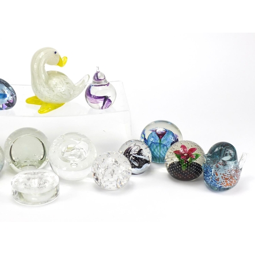 2067 - Colourful glass paperweights and animals including  Caithness and Helen Millard, the largest 11.5cm ... 