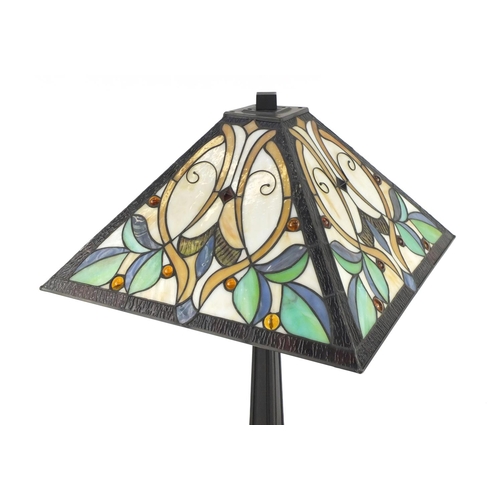 2015 - Tiffany design table lamp with floral leaded shade, 62cm high