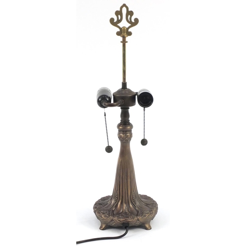 2198 - Art Nouveau style bronzed naturalistic table lamp, 57cm high
