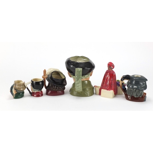 2206 - Royal Doulton Bonnie Lassie figurine and five Toby jugs including Monty D6202, the largest 15cm high