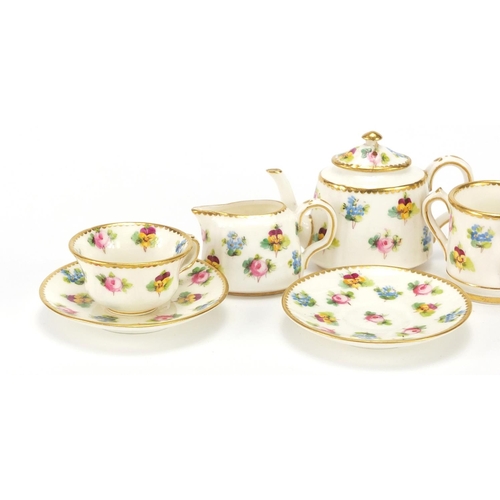 2183 - Minton's miniature dolls house teaware hand painted with flowers, the largest 5cm high