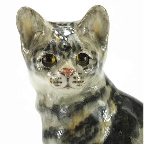 2196 - Large Winstanley pottery seated cat with beaded eyes, 32cm high