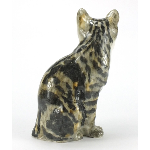 2196 - Large Winstanley pottery seated cat with beaded eyes, 32cm high